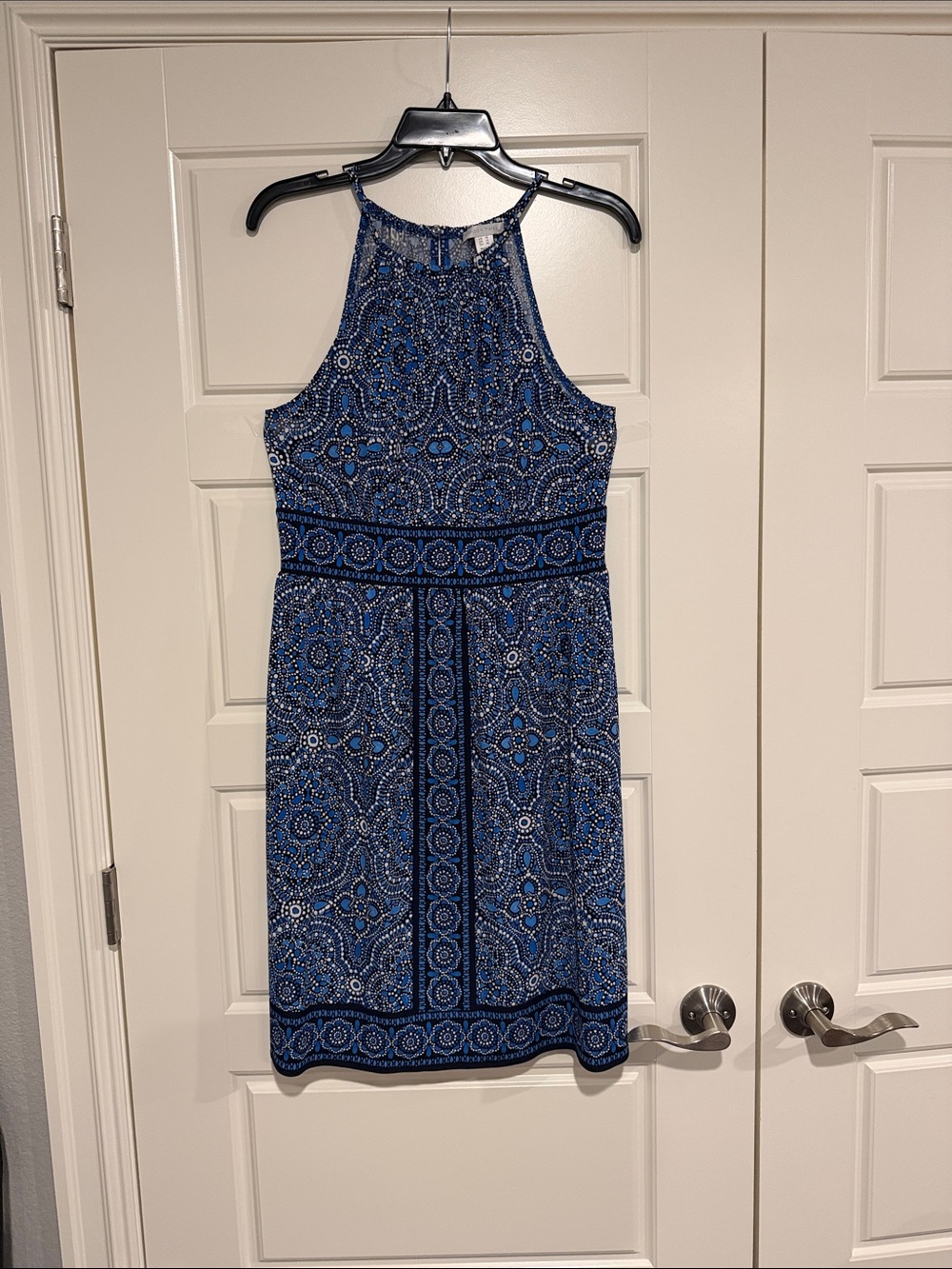 London Times Blue Printed Halter Dress